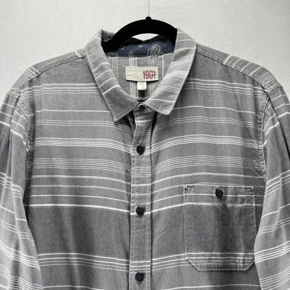 1901 Shirt Mens Size 2XL Flannel Striped Button Front Long Sleeve Cotton Gray - Picture 3 of 11